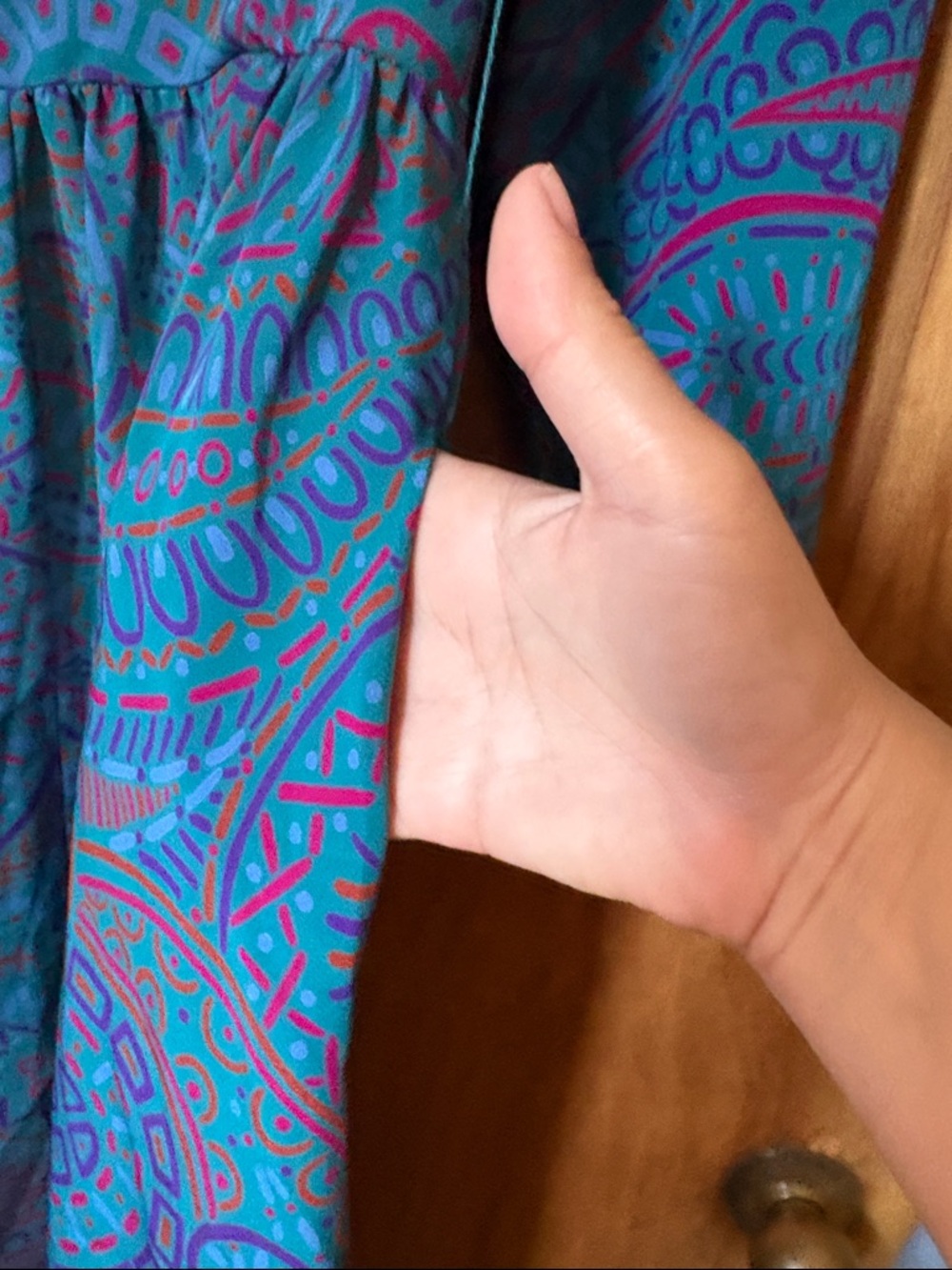 Vintage Tanner Teal Paisley Fit-and-Flare Dress with Cowl Neck - Picture 6 of 7